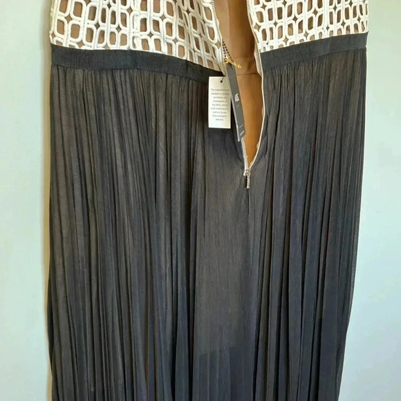 NWT ABS Allen Schwartz white crochet black pleated  dress - Picture 8 of 9